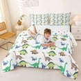 thumbnail image 3 of Feelyou Retro Cartoon Dinosaur Full Size Comforter Sets for Kids Boys Girls, Kawaii Ancient Wildlife Bedding Sets, Green White, Polkadot Reversible, 3pcs, 3 of 6