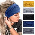 thumbnail image 1 of 5 uds diademas para mujer africanas bohemias anchas anudadas para la cabeza deportes yoga lavado de cara y pañuelo absorbente de sudor, 1 of 5