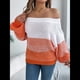 thumbnail image 5 of Suéteres Casuales de Punto A Crochet con Hombros Descubiertos y Bloques de Color para Mujer, Modernos, con Mangas Abullonadas, Cálidos y Abrigados. Naranja L, 5 of 10