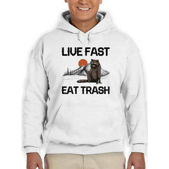 Smartprints Mens Graphic Hoodie White - Live Fast Eat Trash Cotton Blend Regular Fit