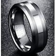 thumbnail image 3 of 8mm Men's Silver Tungsten Carbide Ring Burshed Wedding Band with Beveled Edges Size 6-13, 3 of 6