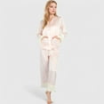 thumbnail image 3 of Lounge Women's Satin Pajama Set with Ruffled Cuffs and Button-Up Top - Small, Pink, 3 of 7