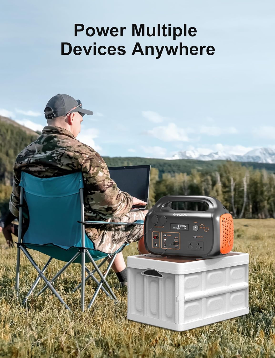 GreenOE Portable Power Station 600W 655Wh 11 Ports Camping Power Bank for Outdoors Home LED Lithium Battery Backup with USB-C Solar generator with 120V Pure Sine Wave AC Outlet