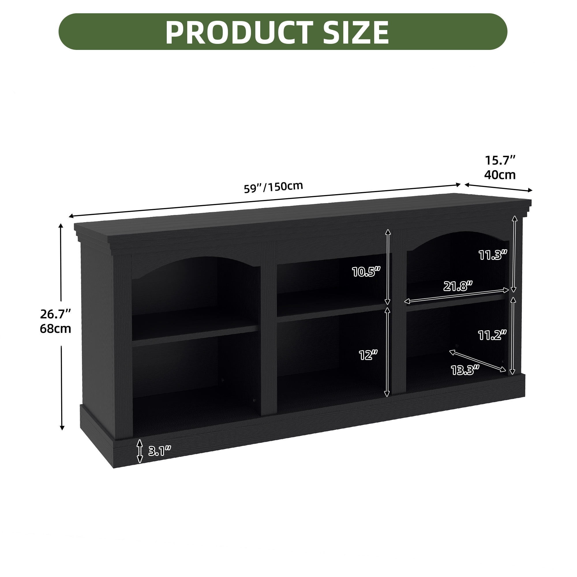 Uforic 59" TV Stand for 60 Inches TV, Farmhouse Entertainment Center with Adjustable Shelf & Storage Cabinets, Black