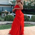 thumbnail image 4 of Women‘s Elegant Evening Long Prom Dress V-Neck Backless Ruffle Split Maxi Gown for Beach Party Wedding, 4 of 6