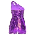 thumbnail image 4 of TiaoBug Kids Girls Shiny Sequin Bodysuit One Shoulders Sleeveless Dance Jumpsuit Prom Pageant Romper Purple 12, 4 of 7