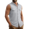 thumbnail image 7 of ZCFZJW Western Cowboy Shirts for Men Casual Sleeveless Tank Tops Lightweight Button Down Collared T-Shirts Trendy Regular Fit Solid Shirt with Double Chest Pockets Gray M, 7 of 7