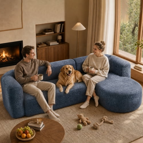 109.4" Boneless Modular Sectional Sofa with L-Shaped Chaise, Cloud-Like Chenille Couch, No Assembly Required, Blue