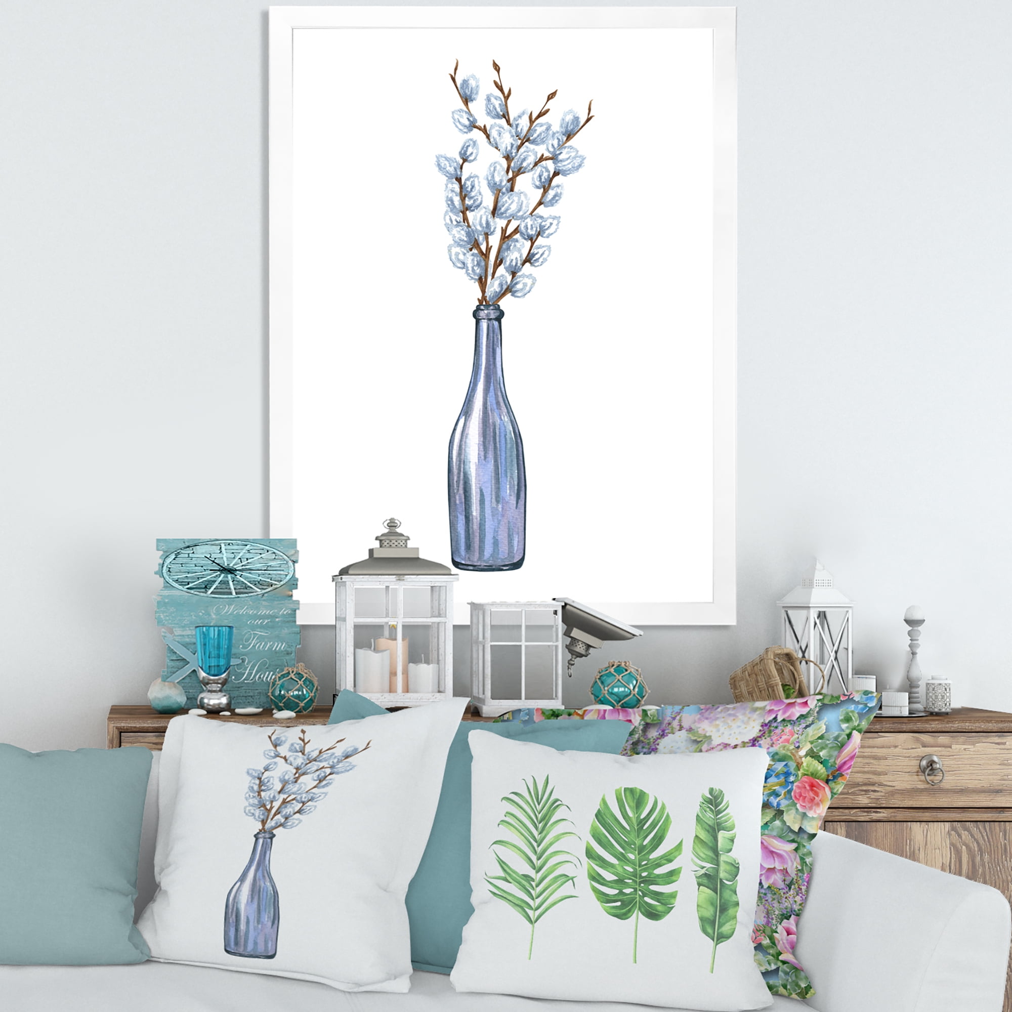 Designart 'Bunch of White Pussy Willow Twigs II' Farmhouse Framed Art Print