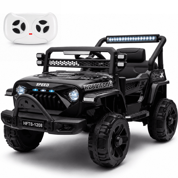 12V Kids Ride On Electric Truck Car with Parent Remote Control, 2WD Powered Motorized Vehicle for Toddlers 1-4 Years Old, 4-Wheel Suspension, Bluetooth/USB/MP3, LED Lights & Microphone Jack, Black