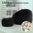 thumbnail image 4 of Bean Bag Chair with Comfly Ottoman, Modern Chenille Fabric Single Sofa Chair with Pumpkin Backrest and Anti-Slip Bottom, 27.5 Deep Seat, Reading Chair for Living Room Bedroom Apartment Dorm, Black, 4 of 8