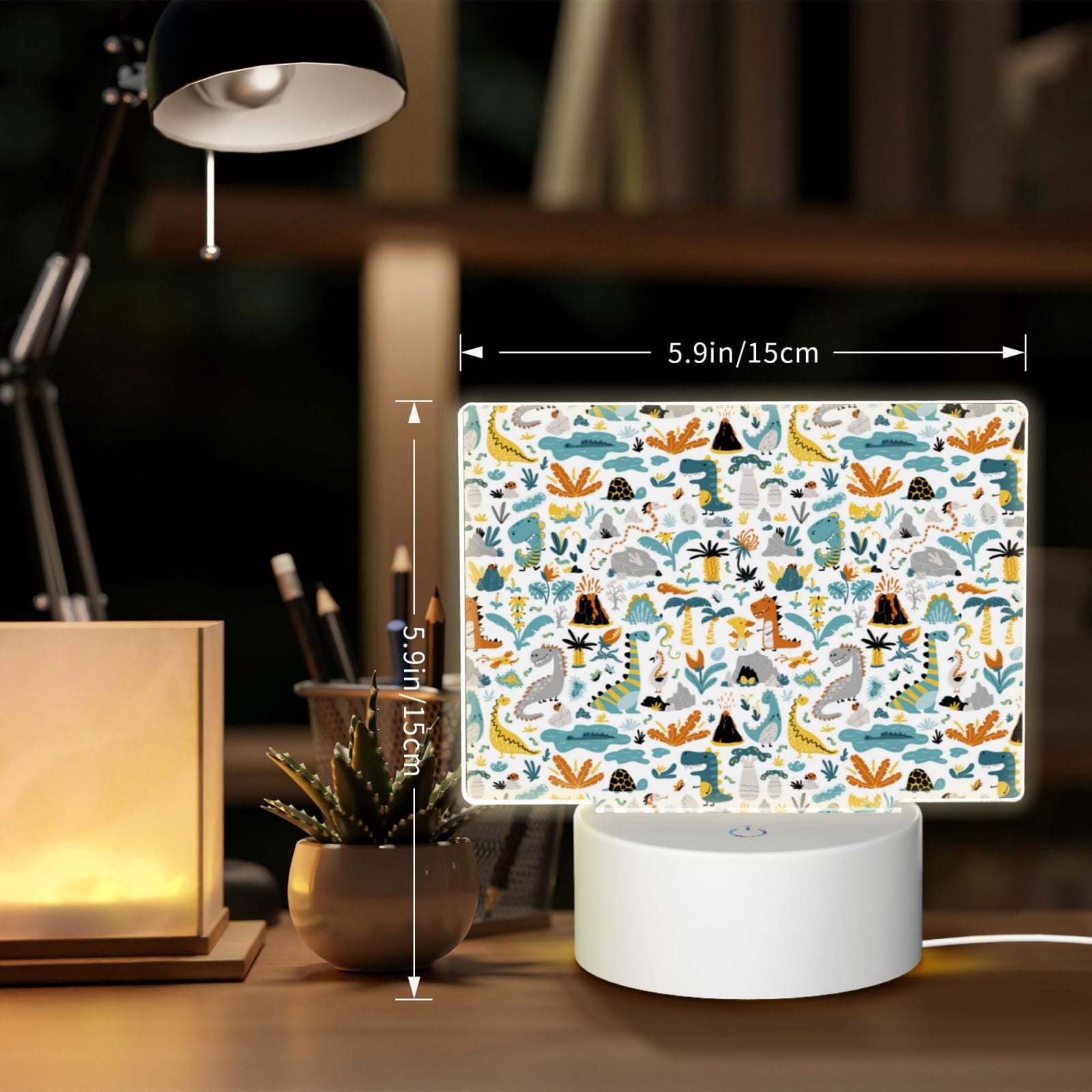 Kdxio Cartoon Dinosaur Rectangular Acrylic Night Light Acrylic Sleep Night Light Friend Gifts for Birthday Gifts for Women Teens Boys Girls