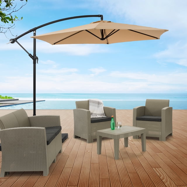CorLiving Persist 9ft Tilting Cantilever Patio Umbrella with Powder Coated Steel Frame, Taupe