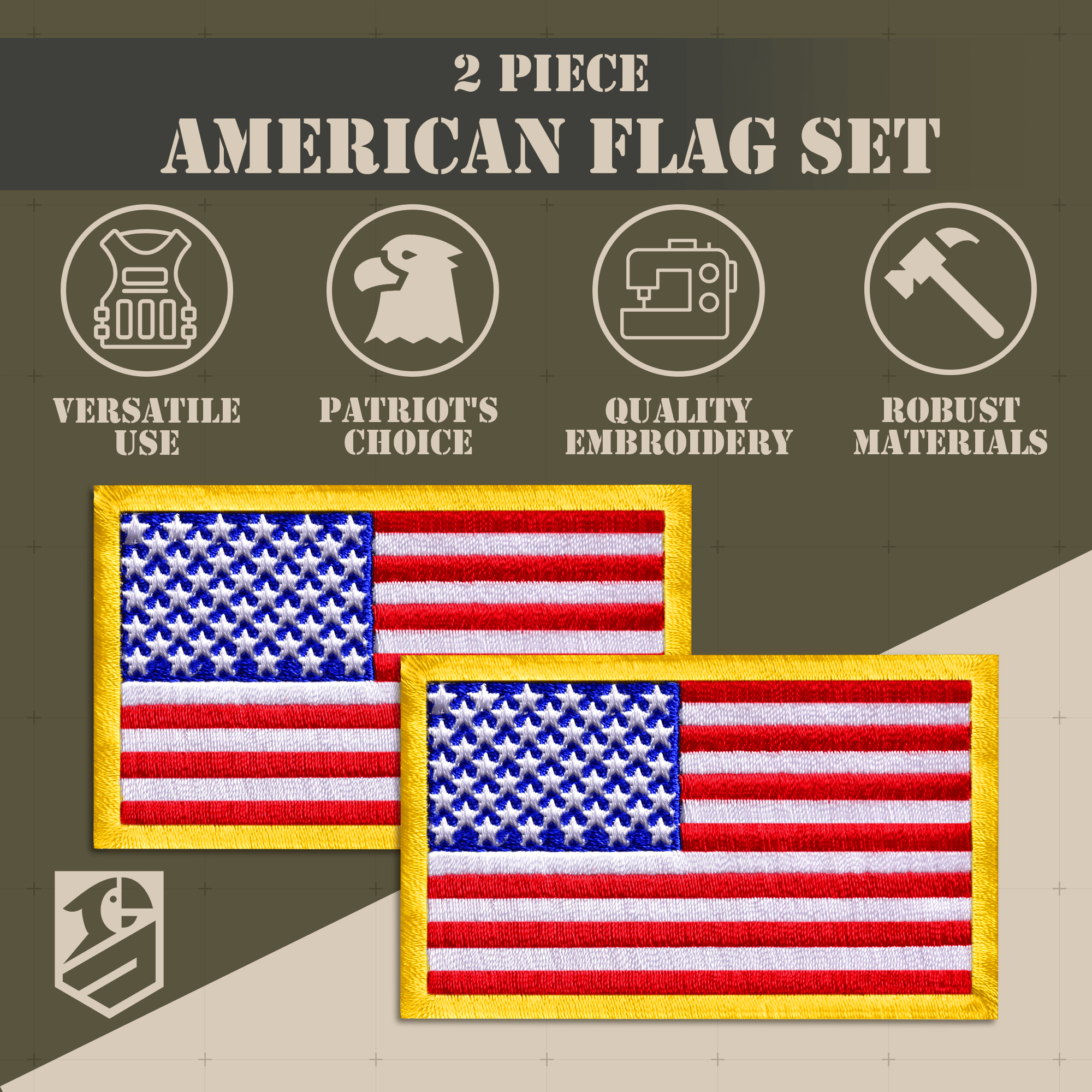 Bluyellow 10Pcs American Flag Patch Set - Embroidered Tactical Patches with Hook and Loop Fastener for Backpacks, Vests, Jackets, and Dog Harnesses - Durable USA Flag Patches, Sew-On Option, 2x3"