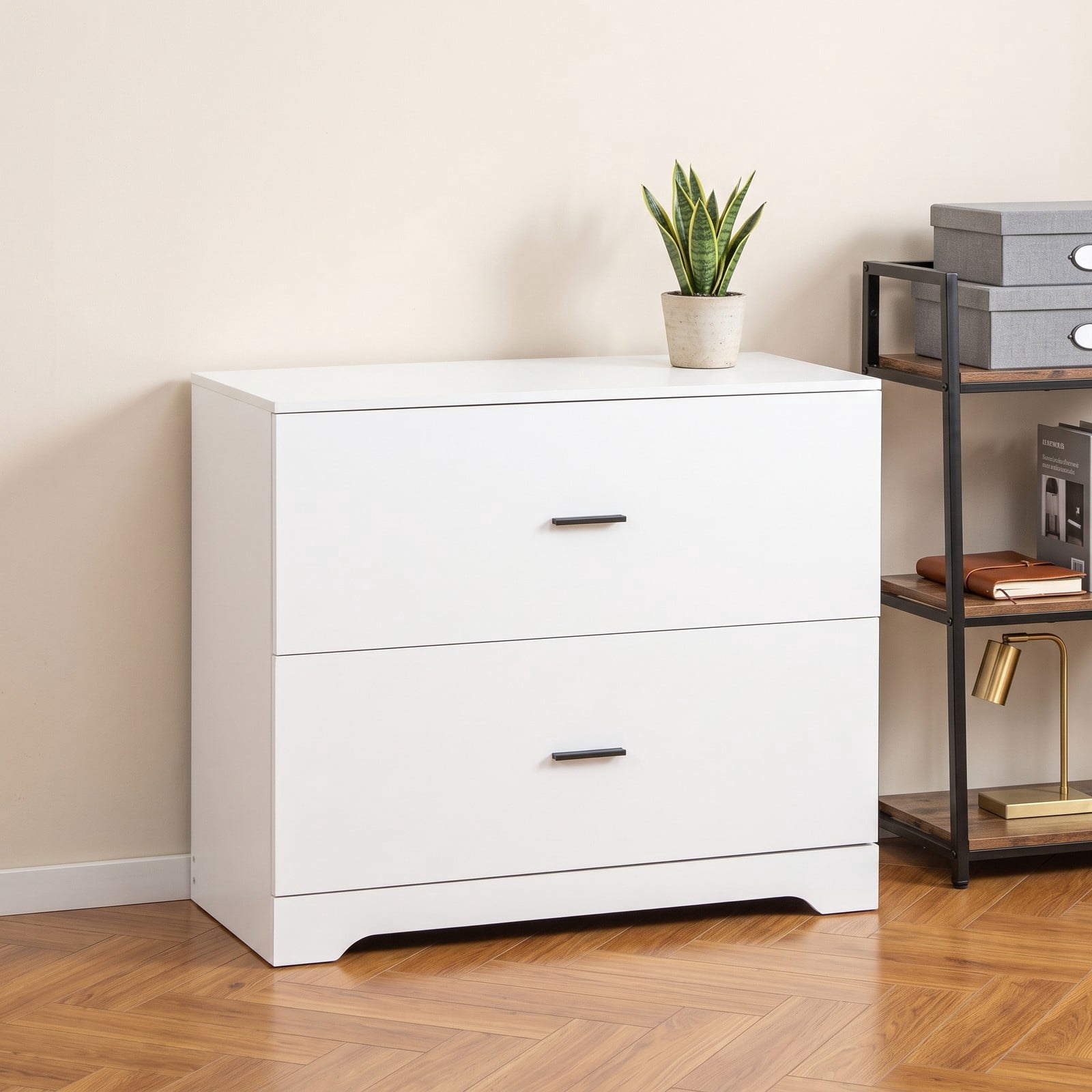 Furnibear 2-Drawer Lateral File Cabinet with Adjustable Bars, Wood Filing Storage Cabinet for Letter Legal A4 Documents, Anti-Tilt Home Office Printer Stand, White