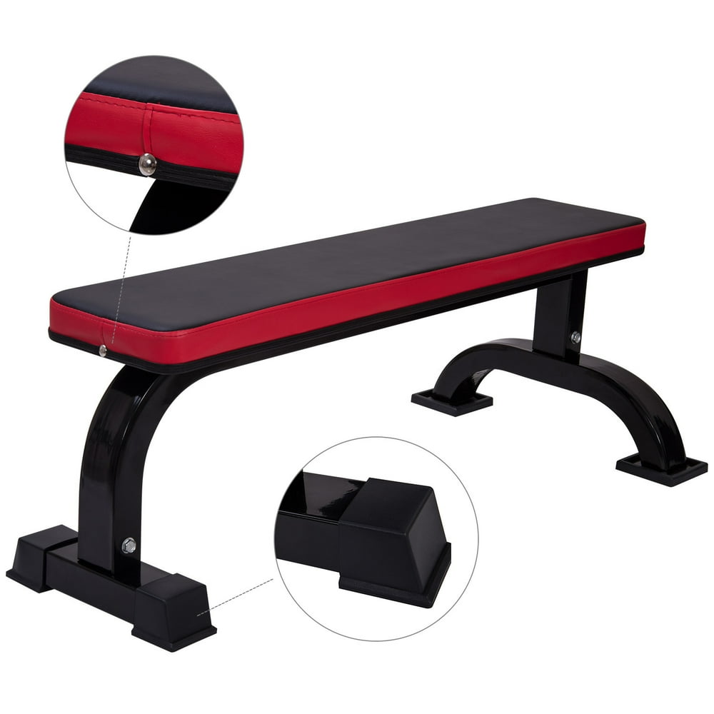 Ollieroo Flat Weight Bench for Weight Lifting Sit Up Bench Strength Training Black/Red