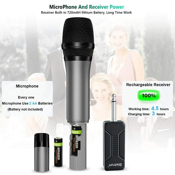 Wireless Microphones, Professional UHF Dual Microphones for Karaoke,  Wireless Dynamic Microphone System Set with Rechargeable Receiver,Plug and  Play
