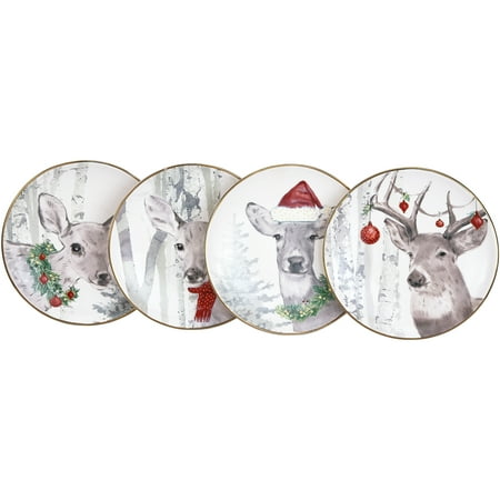 Better Homes & Gardens Assorted Holiday Deer Salad Plate Set, 4 (Best Plates At Olive Garden)