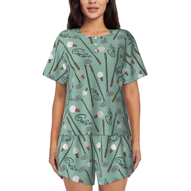 Balery golf equipment Conjunto de Pijama para Mujer con Estampado, Dos Piezas de Manga Corta y Shorts, Ropa de Dormir Suave con Cuello Redondo y Bolsillos-Medium