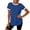 Blue, variant on Women's Color Block Short Sleeve T-Shirt Casual Round Neck Tee with Curved Hem Comfortable Everyday Top