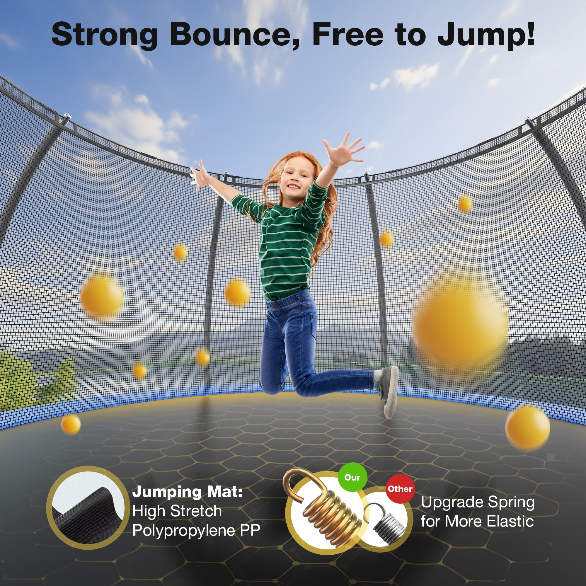 FUNTOK Trampoline 10FT 12FT 14FT Trampoline with Enclosure Net for Kids Adults, 600 LBS New Upgraded Recreational Backyard Trampolines with Waterproof Jump Mat Ladder for 3 Person