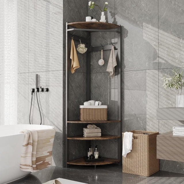 Cherish Freestanding Corner Coat Rack with Shelves and Bench for Entryway