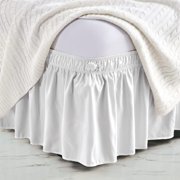Elastic Wrap Around Bed Skirt Dust Ruffle Smooth Soft Bed Frame Cover 15-inch Drop (Twin, White)