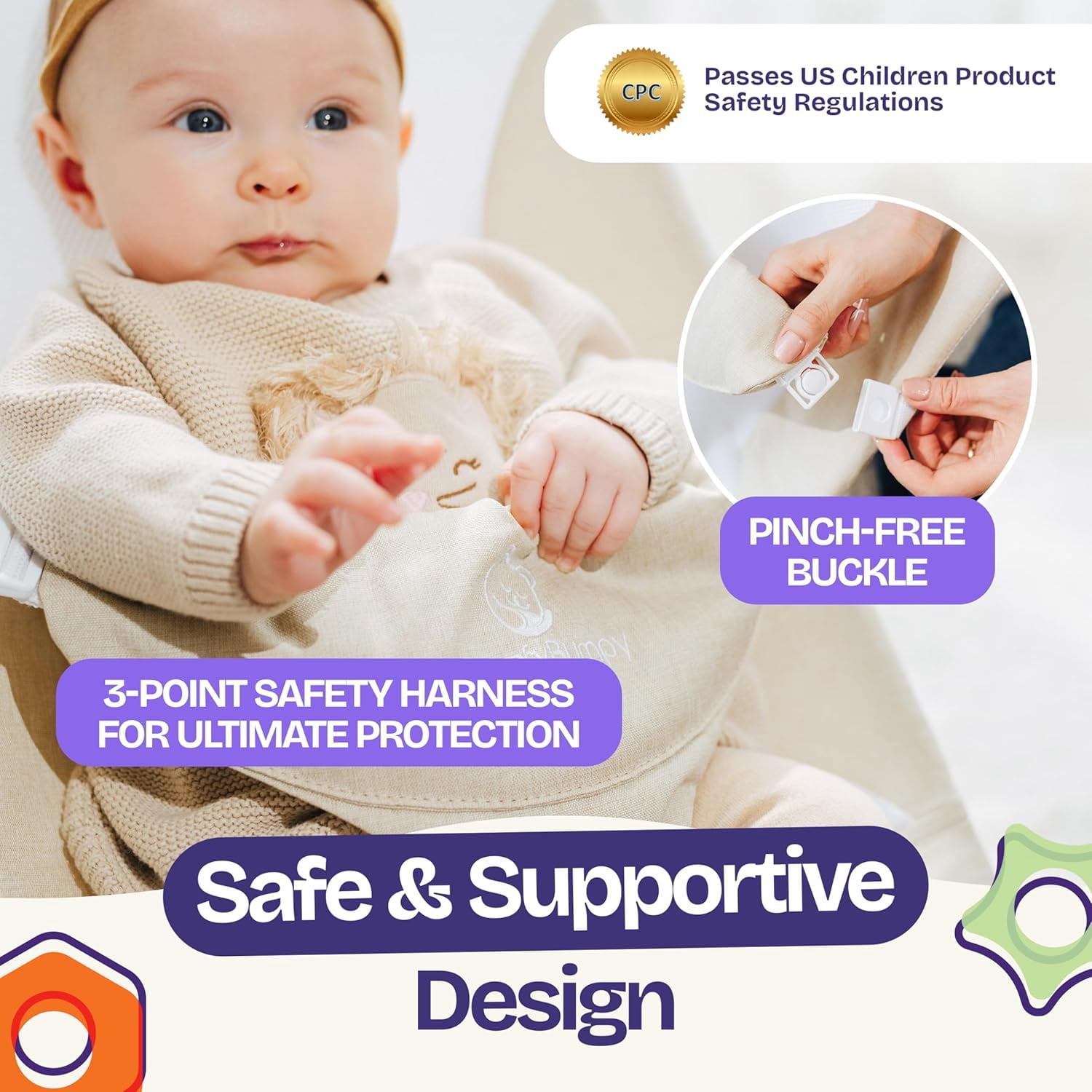 ComfyBumpy Ergonomic Baby Bouncer Seat - Portable Bouncing Chair with Adjustable Height-Oatmeal
