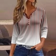 thumbnail image 2 of LISTHA 3/4 Length Sleeve Womens Tops Casual Loose Fit Henley Neck T Shirts Cute Print Three Quarter Length Tunic Tops Brown XL, 2 of 5