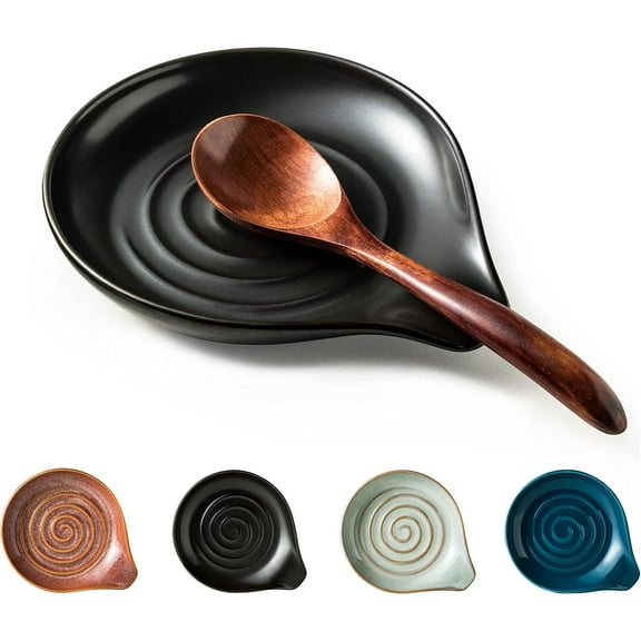 Spoon Rest, Large Ceramic Spoon Holder for Stove Top, Heat-Resistant Cooking Spoon Rest for Kitchen Counter Decor, 5 Inches (Gray)