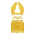 thumbnail image 4 of dPois Robe de Danse Latine Rumba Samba à Franges pour Filles, Taille Découpée, Paillettes, Tenue de Danse de Salon, Justaucorps à Jupe de Ballet, Jaune 16, 4 of 6