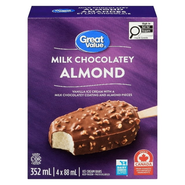 Great Value Milk Chocolatey Almond Ice Cream Bars in a Box, 4 x 88 mL