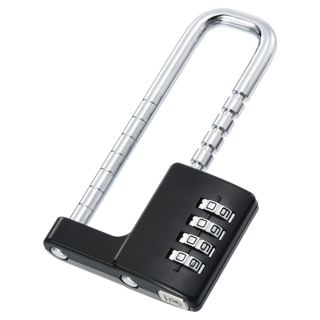 Unique Bargains Cabinet Password Padlock Adjustable Long Shackle Lock 4 Digit Combination Lock Gym Locker Lock, Black