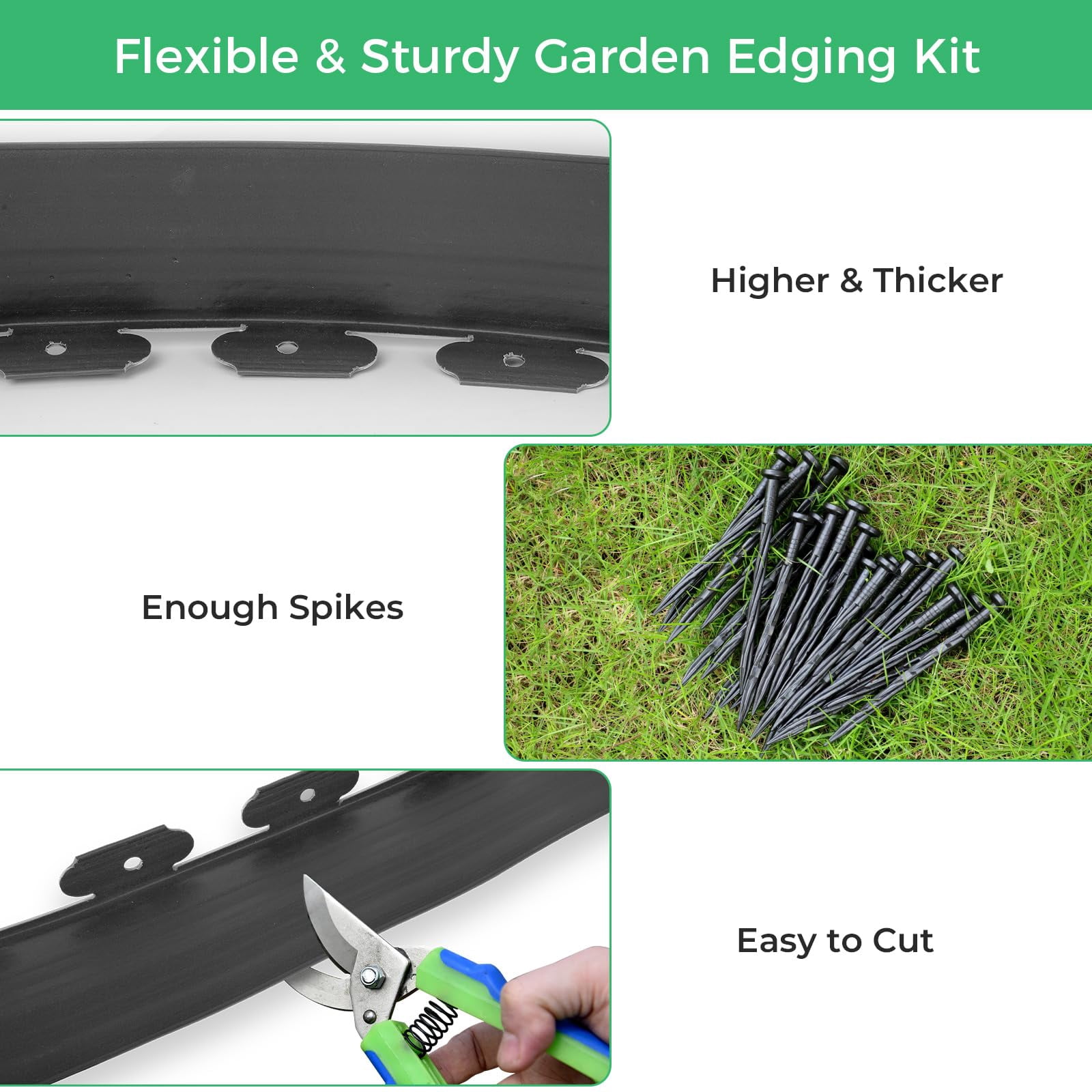 4-Inch x 50 FT Landscape Edging Border with 75 Spikes, Garden Edging Lawn Border Kit, Plastic Edging Border Flexible for Garden Flower Beds Lawn Yard Pathway Paver Edging (Black)