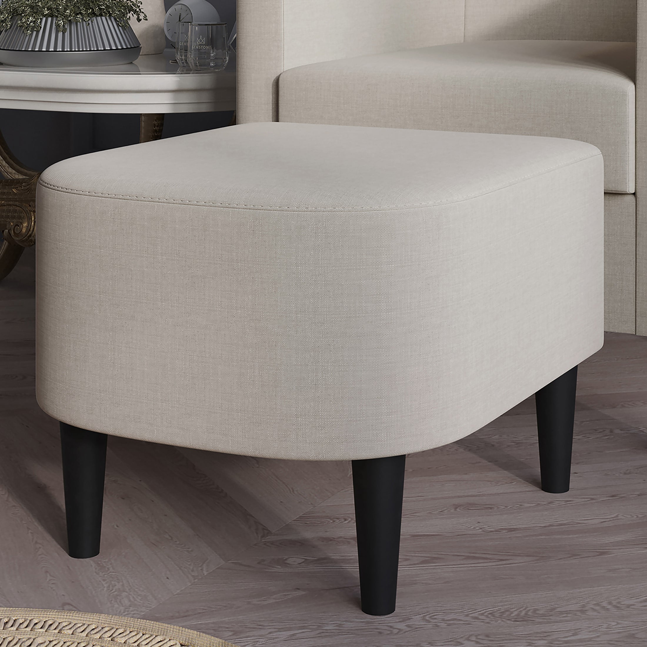 Castle Place Elegant Upholstered Linen Accent Chair with Stool, Warm Grey