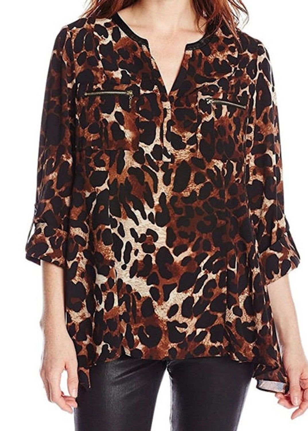 Rafaella - Rafaella Women's Size Large Roll Tab Sleeve Animal-Print ...