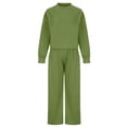 thumbnail image 4 of DailyTrove Women's Long Sleeve Crew Neck Tracksuit - Solid Color, Loose Fit, Fall & Casual Daily Wear,Green, 4 of 6