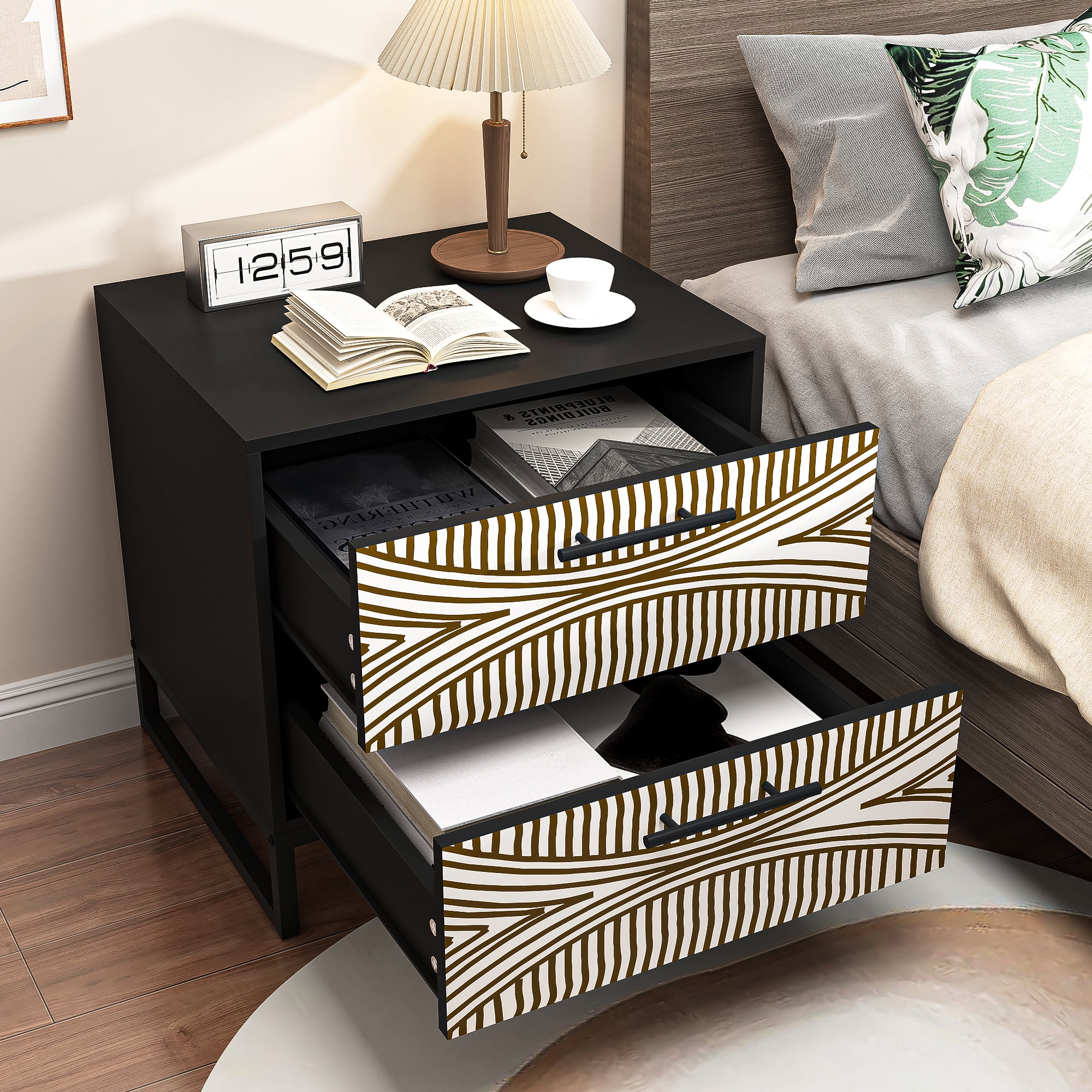 Kadyn Nightstand, Nightstand Side Table with 2 Drawers, Night Table for Bedroom, Black Kadyn Nightstand, Nightstand Side Table with 2 Drawers, Night Table for Bedroom, Black