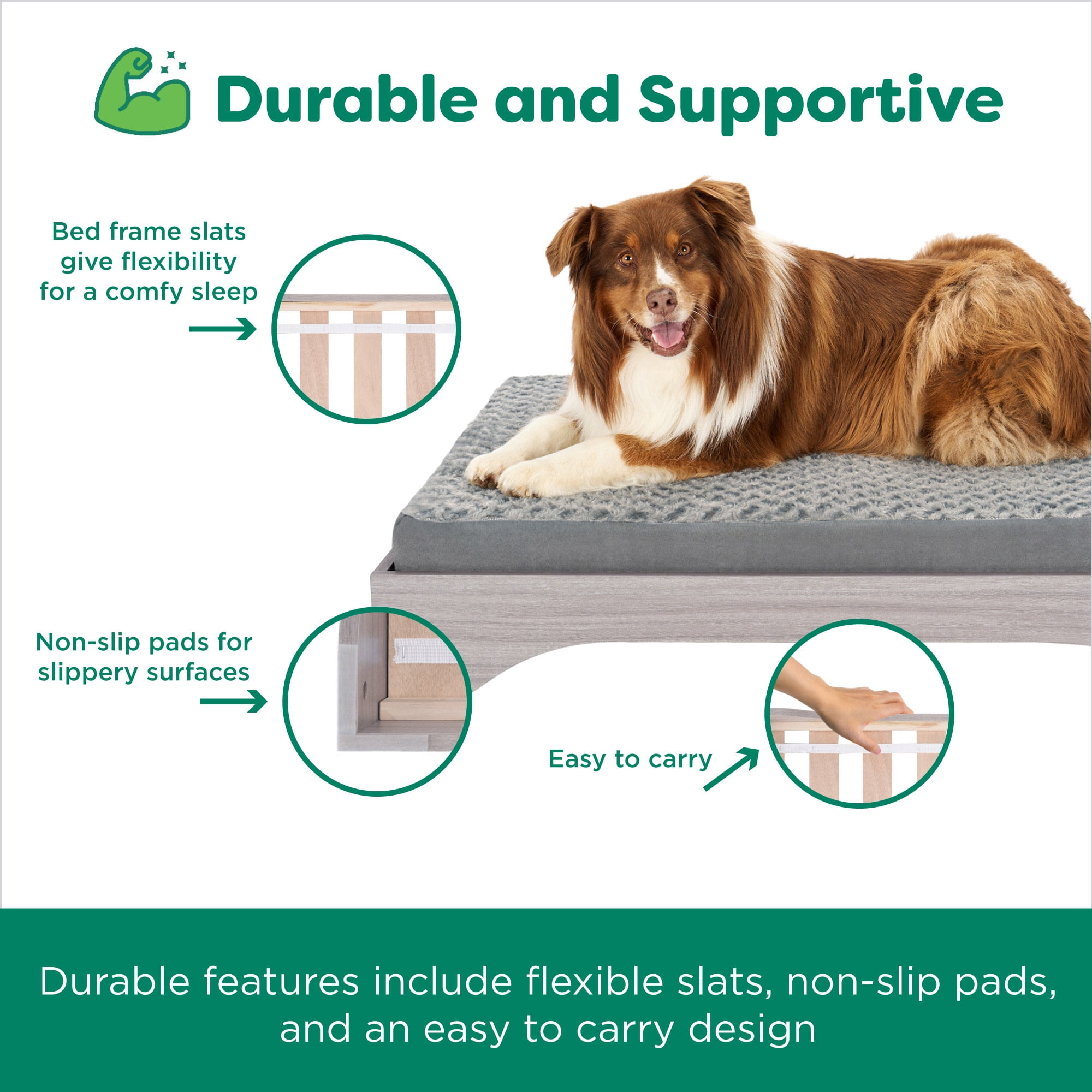 FurHaven Elevated Dog Bed for Large Dogs, Mid-Century Modern Style with Flexible Slats & Non-Slip Pads for comfort & Airflow, Easy Assembly, Raised Pet Bed, Jumbo, Light Gray