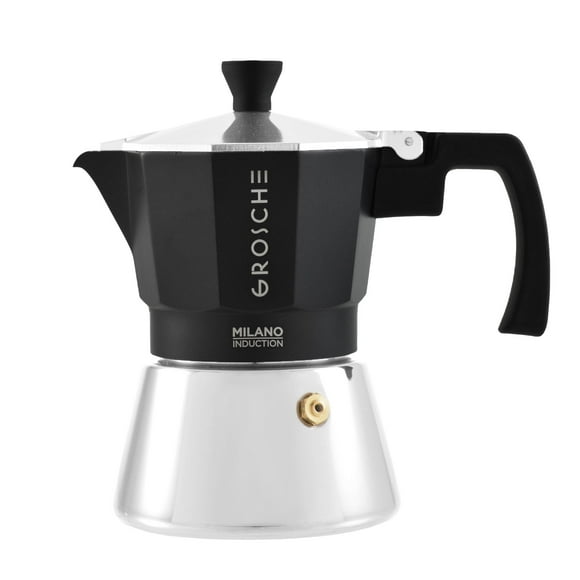 GROSCHE MILANO INDUCTION Stovetop Espresso Maker, Stainless Steel Moka Pot - 3 Espresso Cups