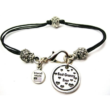 - Best Granny Ever Pewter Beaded Black Waxed Cord Bracelet
