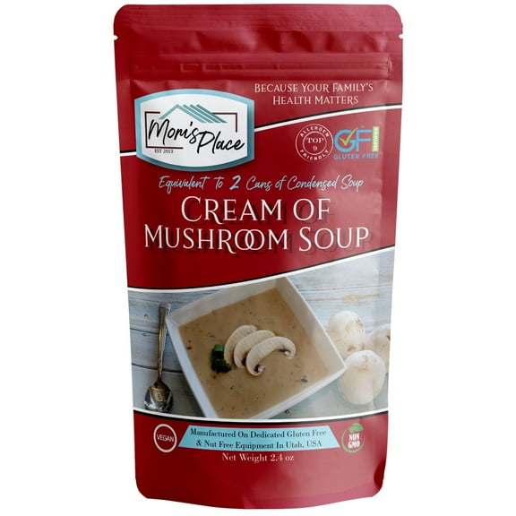 Mom’s Place Gluten-Free & Dairy Free Cream of Mushroom Soup Mix, Equal to 2 Cans of Condensed Soup, Vegan, Nut Free & Soy Free, 8 servings, 2.4 oz
