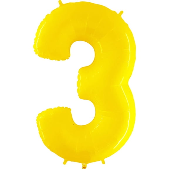 40 inch Number 3 - Yellow Foil Mylar Balloon - Party Supplies Decorations