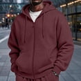 thumbnail image 6 of Full Zip Fleece Hoodie for Men Oversized Long Sleeve Pocket Loose Fit Streetwear Athletic Zip Up Sweatshirt Wine 2XL, 6 of 7