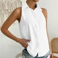 thumbnail image 2 of JGGSPWM Women's Sleeveless Button Down Shirt Classic Collared Blouse Basic Tank Tops Work Office T-Shirts Summer Trendy V Neck Casual Tops White M, 2 of 7