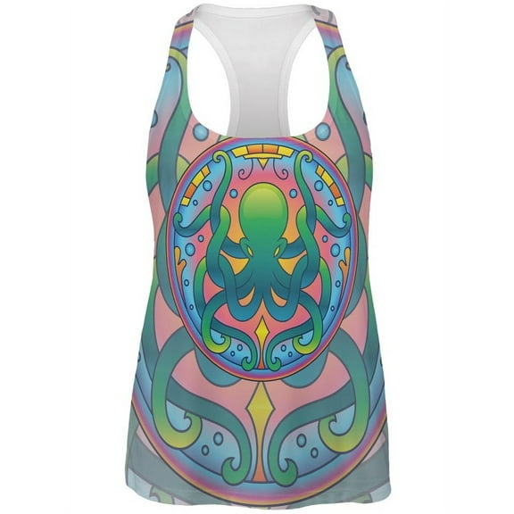 Mandala Trippy Stained Glass Octopus All Over Womens Work Out Tank Top Multi MD