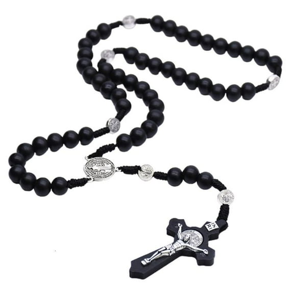 Handmade Wood Catholic Rosaries Necklaces Christian Rosary Beads Cross Pendant Necklaces for Men Women Prayer Jewelry