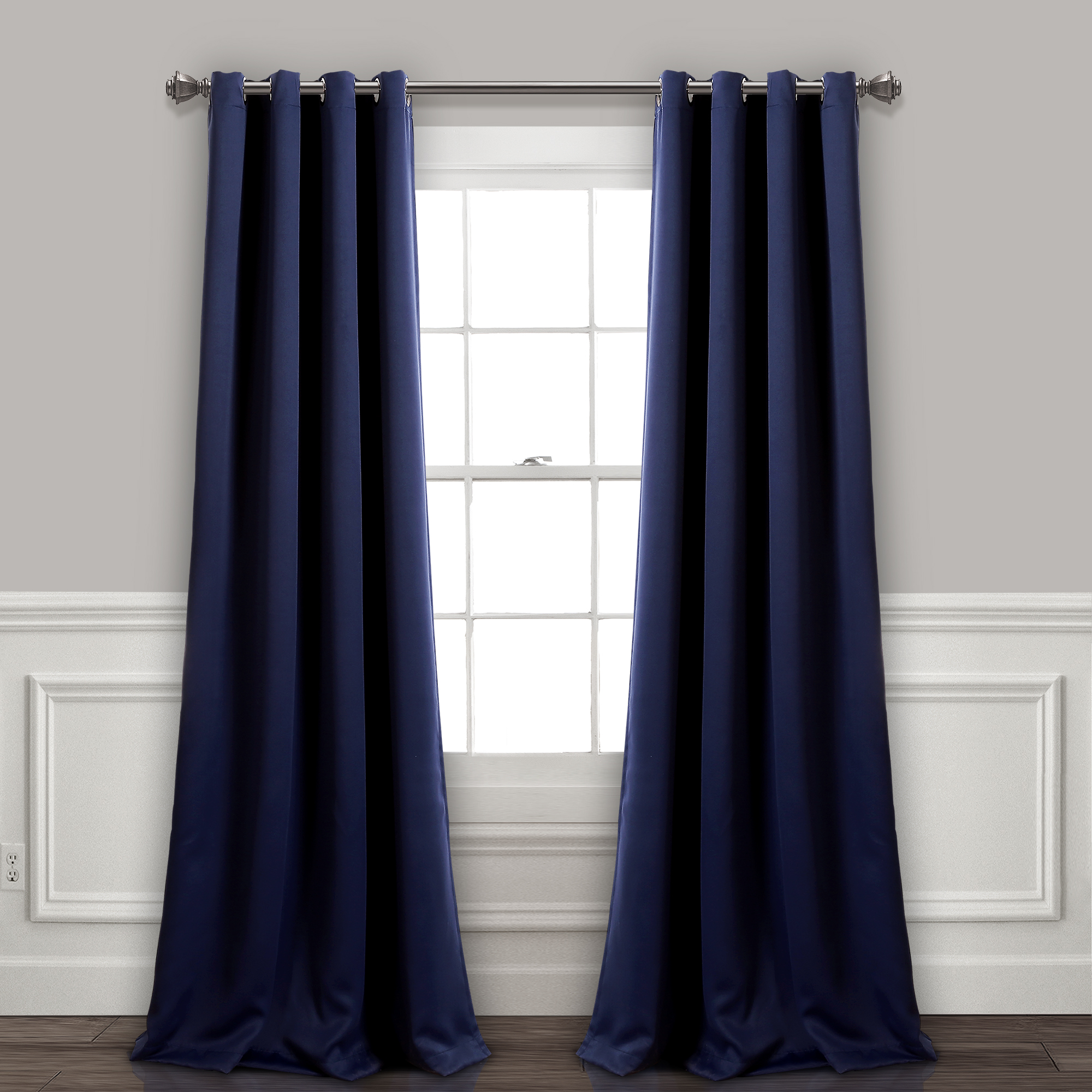 Set of 2 (52"x84") Insulated Grommet Top Blackout Curtain Panels Navy - Lush D&eacute;cor: Energy Efficient, Noise Reduction