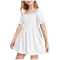 thumbnail image 1 of sertiohcv Robe Fille Robe Fille Manches Bouffantes Encolure Carrée Bohème à Volants Smockée Froncée Évasée Robe Midi Blanche Taille pour 5-6 Ans, 1 of 7