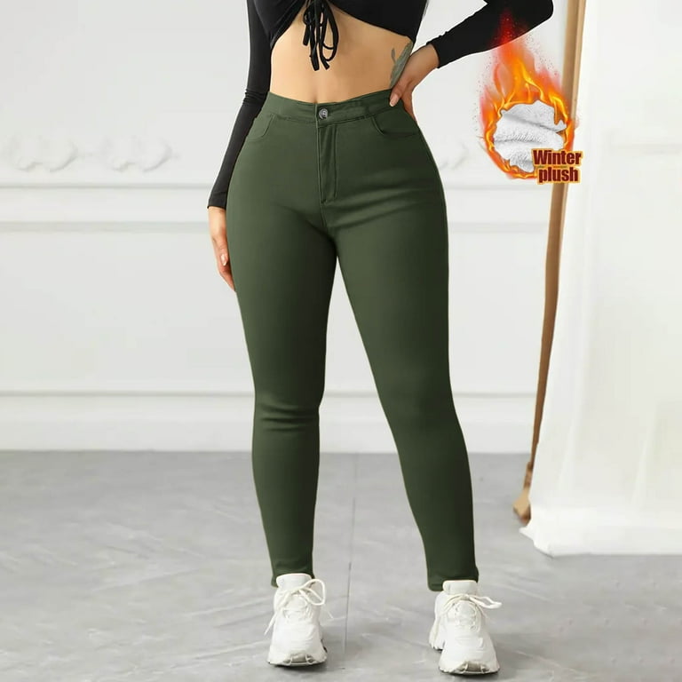 High Waist Pencil Pants Stretchy Slim Skinny Casual Trousers(Army Green,M)